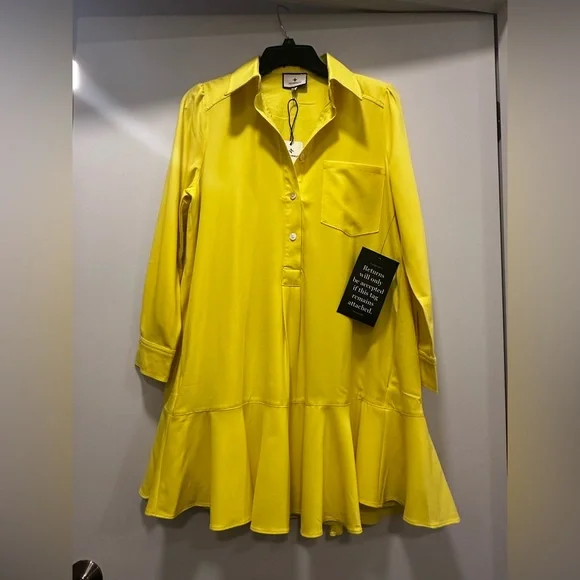 Tuckernuck Neon Yellow Crepe Callahan Shirt Dress - Picture 8 of 13